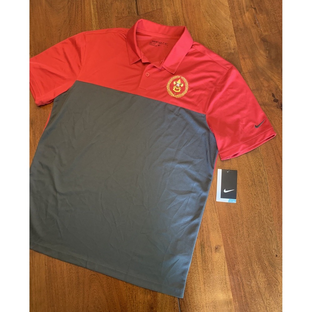 Nike Golf Boy Scouts Of America Golf Polo Men's Medium NEW Red Gray Performance